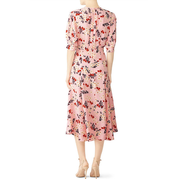 by TiMo Pink Floral Midi Dress Short Puff Sleeves‎ Bloom 50s Print, Size Small - Picture 13 of 16